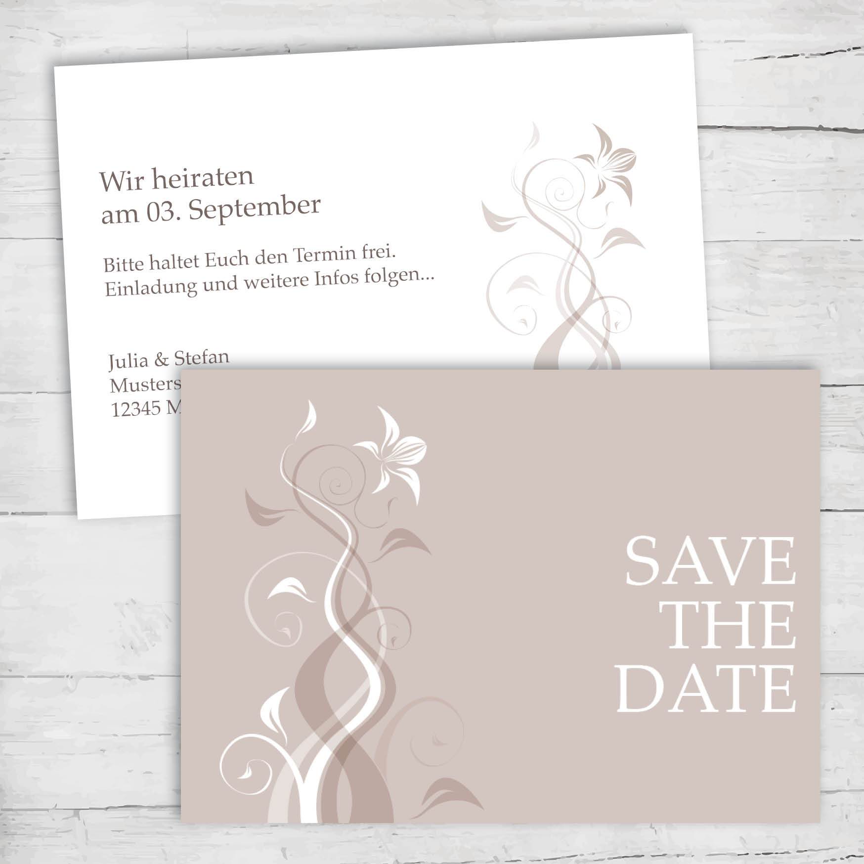 Save the Date Karten: Braun floral Individuelle Einladung